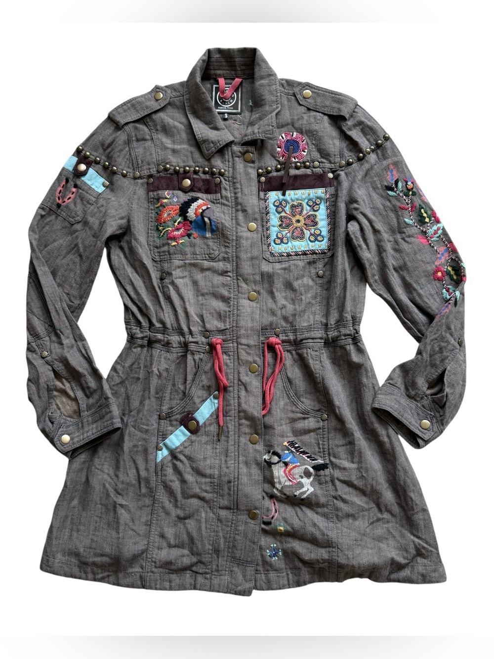 Double D Ranch America Eagle Embroidered Beaded Field Jacket Coat S Western